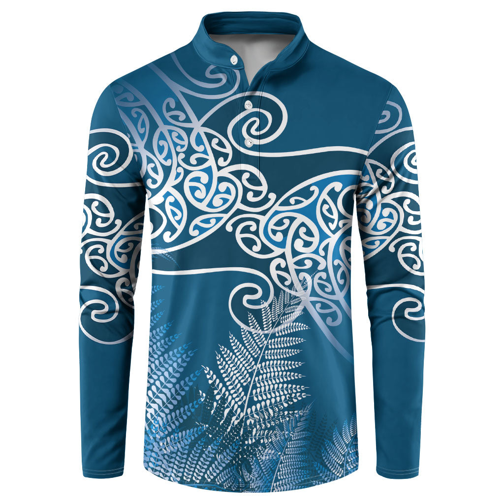 Aotearoa Maori Koru Curves Button Sweatshirt Silver Ferns - Navy Blue