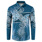 Aotearoa Maori Koru Curves Button Sweatshirt Silver Ferns - Navy Blue
