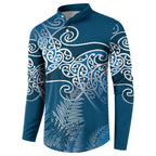 Aotearoa Maori Koru Curves Button Sweatshirt Silver Ferns - Navy Blue