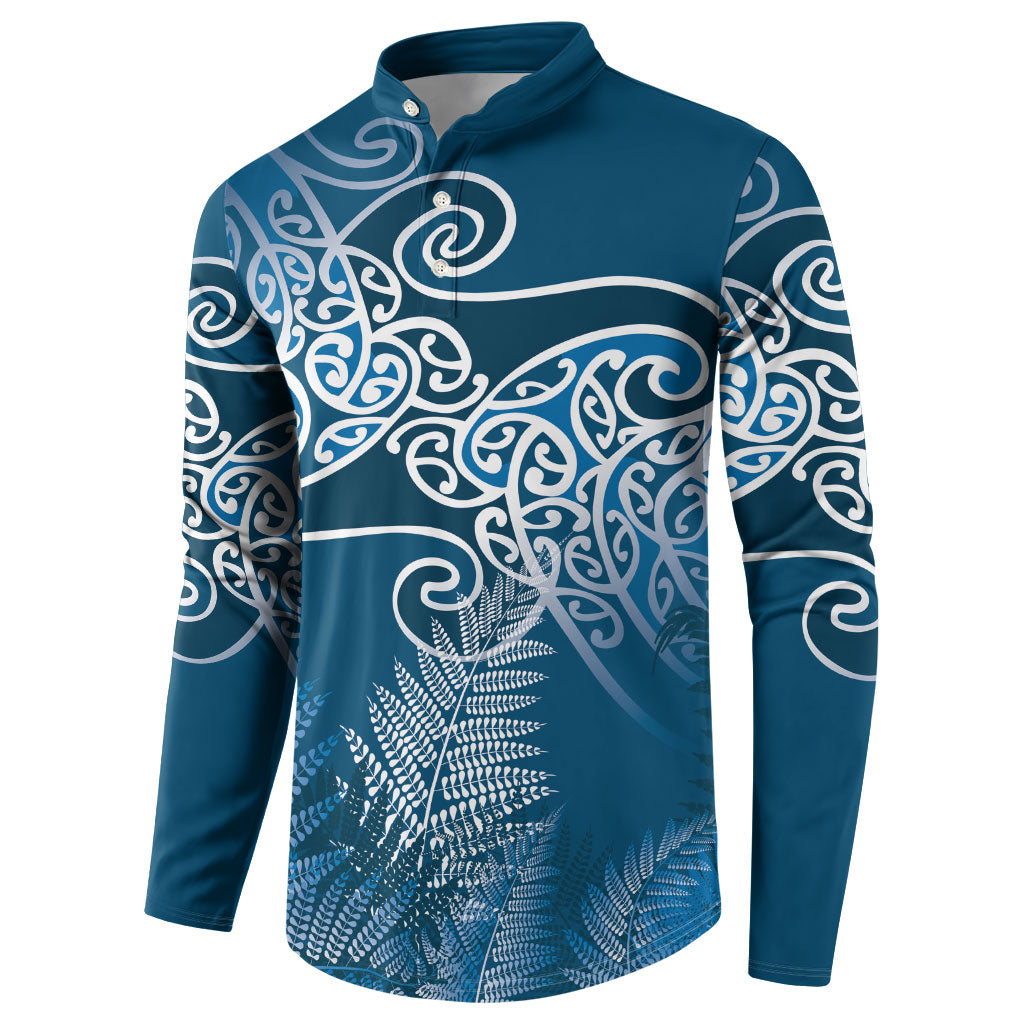 Aotearoa Maori Koru Curves Button Sweatshirt Silver Ferns - Navy Blue