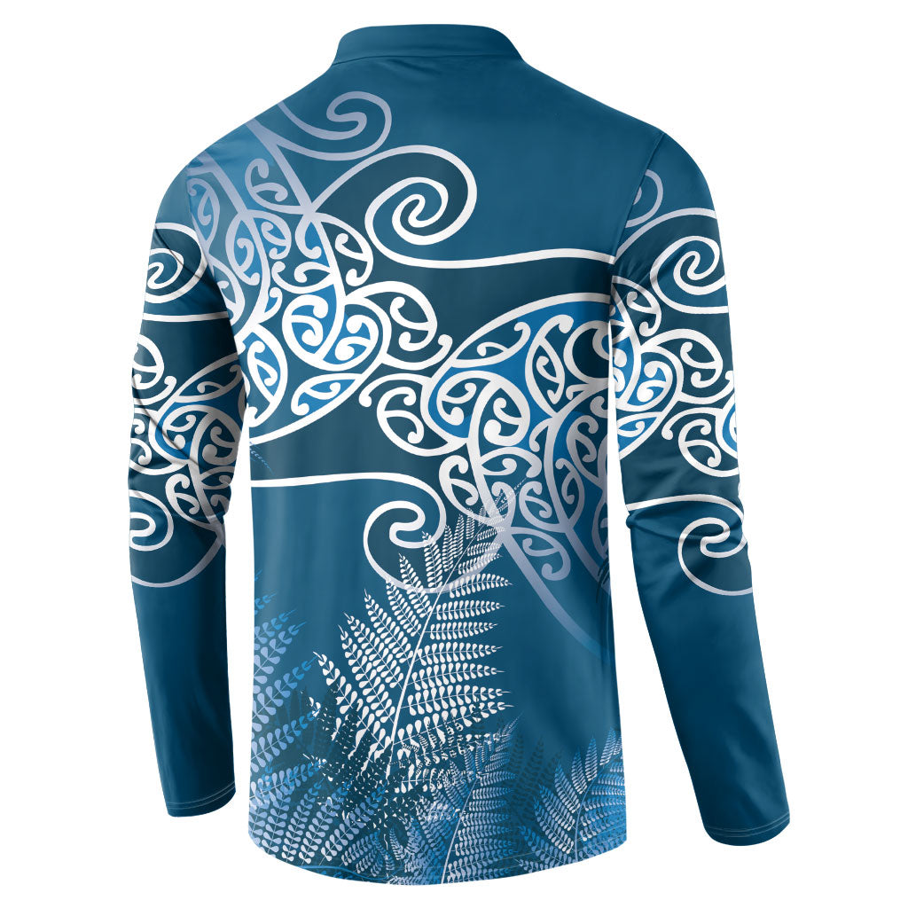 Aotearoa Maori Koru Curves Button Sweatshirt Silver Ferns - Navy Blue