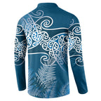 Aotearoa Maori Koru Curves Button Sweatshirt Silver Ferns - Navy Blue