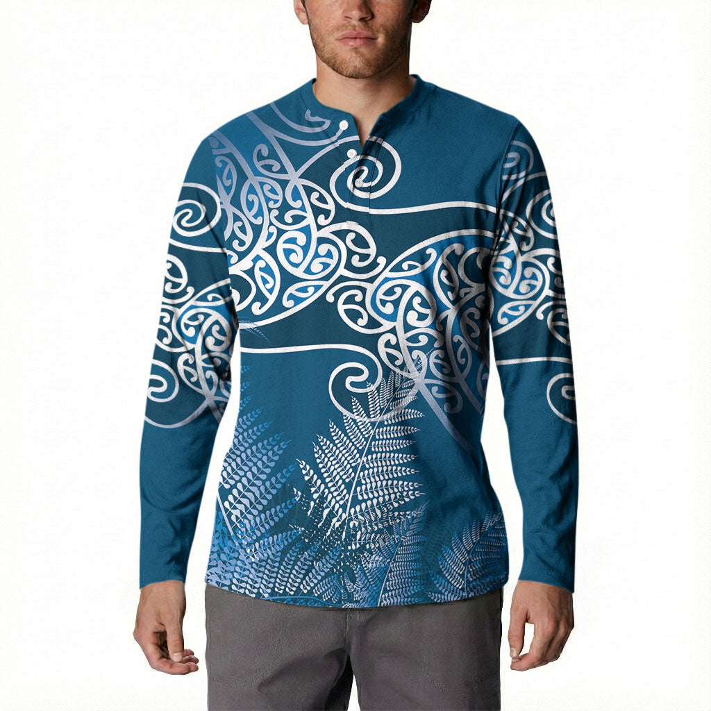 Aotearoa Maori Koru Curves Button Sweatshirt Silver Ferns - Navy Blue