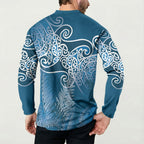 Aotearoa Maori Koru Curves Button Sweatshirt Silver Ferns - Navy Blue
