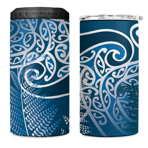 Aotearoa Maori Koru Curves 4 in 1 Can Cooler Tumbler Silver Ferns - Navy Blue