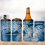 Aotearoa Maori Koru Curves 4 in 1 Can Cooler Tumbler Silver Ferns - Navy Blue