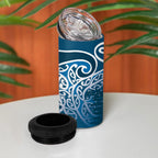 Aotearoa Maori Koru Curves 4 in 1 Can Cooler Tumbler Silver Ferns - Navy Blue