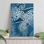 Aotearoa Maori Koru Curves Canvas Wall Art Silver Ferns - Navy Blue