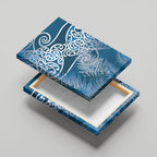 Aotearoa Maori Koru Curves Canvas Wall Art Silver Ferns - Navy Blue