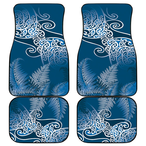 Aotearoa Maori Koru Curves Car Mats Silver Ferns - Navy Blue