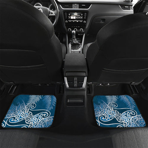 Aotearoa Maori Koru Curves Car Mats Silver Ferns - Navy Blue