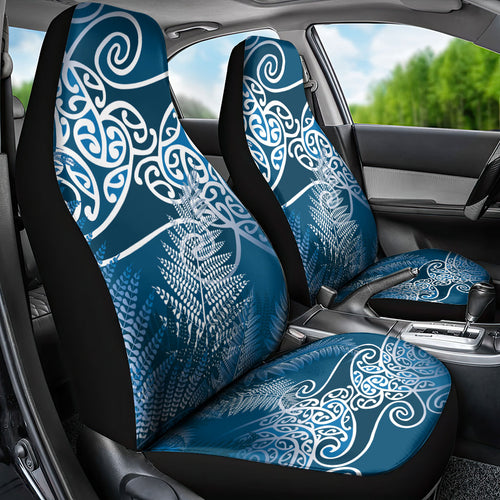 Aotearoa Maori Koru Curves Car Seat Cover Silver Ferns - Navy Blue