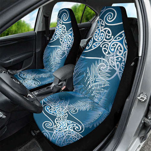 Aotearoa Maori Koru Curves Car Seat Cover Silver Ferns - Navy Blue