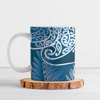 Aotearoa Maori Koru Curves Ceramic Mug Silver Ferns - Navy Blue