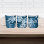 Aotearoa Maori Koru Curves Ceramic Mug Silver Ferns - Navy Blue