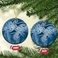 Aotearoa Maori Koru Curves Ceramic Ornament Silver Ferns - Navy Blue