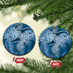 Aotearoa Maori Koru Curves Ceramic Ornament Silver Ferns - Navy Blue