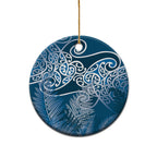 Aotearoa Maori Koru Curves Ceramic Ornament Silver Ferns - Navy Blue