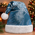 Aotearoa Maori Koru Curves Christmas Santa Hat Silver Ferns - Navy Blue