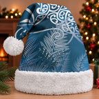 Aotearoa Maori Koru Curves Christmas Santa Hat Silver Ferns - Navy Blue