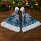 Aotearoa Maori Koru Curves Christmas Santa Hat Silver Ferns - Navy Blue