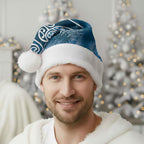 Aotearoa Maori Koru Curves Christmas Santa Hat Silver Ferns - Navy Blue