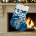 Aotearoa Maori Koru Curves Christmas Stocking Silver Ferns - Navy Blue