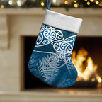 Aotearoa Maori Koru Curves Christmas Stocking Silver Ferns - Navy Blue