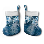 Aotearoa Maori Koru Curves Christmas Stocking Silver Ferns - Navy Blue