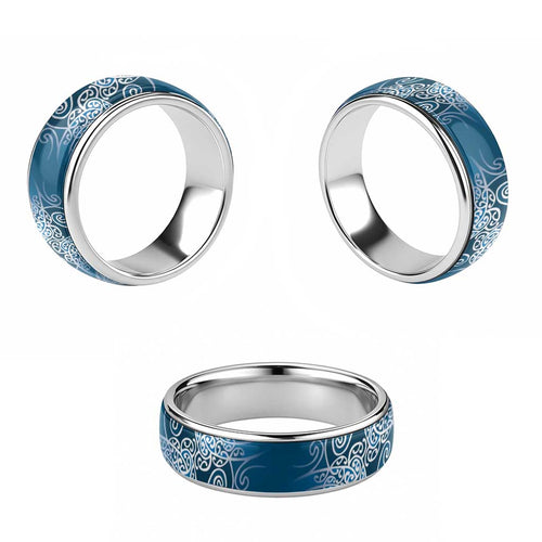 Aotearoa Maori Koru Curves Classic Ring Silver Ferns - Navy Blue