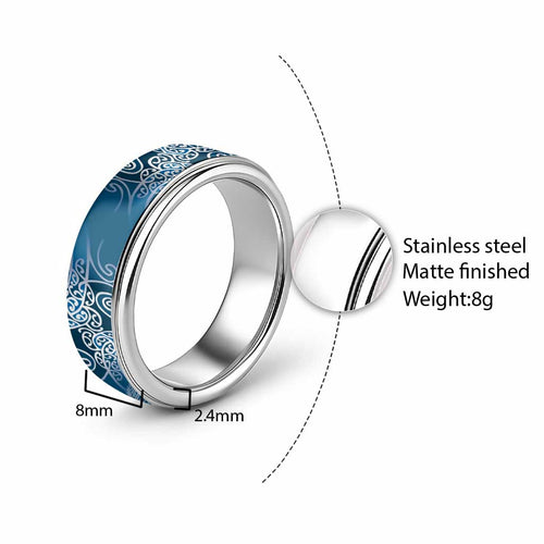 Aotearoa Maori Koru Curves Classic Ring Silver Ferns - Navy Blue