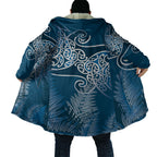 Aotearoa Maori Koru Curves Cloak Silver Ferns - Navy Blue
