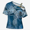 Aotearoa Maori Koru Curves Cross Shoulder Shirt Silver Ferns - Navy Blue