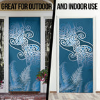 Aotearoa Maori Koru Curves Door Cover Silver Ferns - Navy Blue