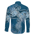 Aotearoa Maori Koru Curves Family Matching Mermaid Dress and Hawaiian Shirt Silver Ferns - Navy Blue