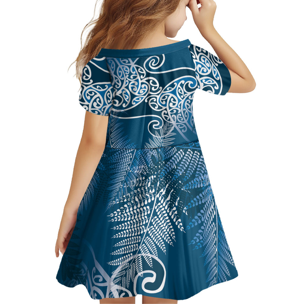 Aotearoa Maori Koru Curves Family Matching Puletasi and Hawaiian Shirt Silver Ferns - Navy Blue