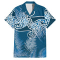 Aotearoa Maori Koru Curves Family Matching Puletasi and Hawaiian Shirt Silver Ferns - Navy Blue