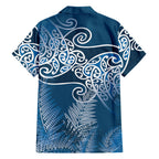 Aotearoa Maori Koru Curves Family Matching Puletasi and Hawaiian Shirt Silver Ferns - Navy Blue