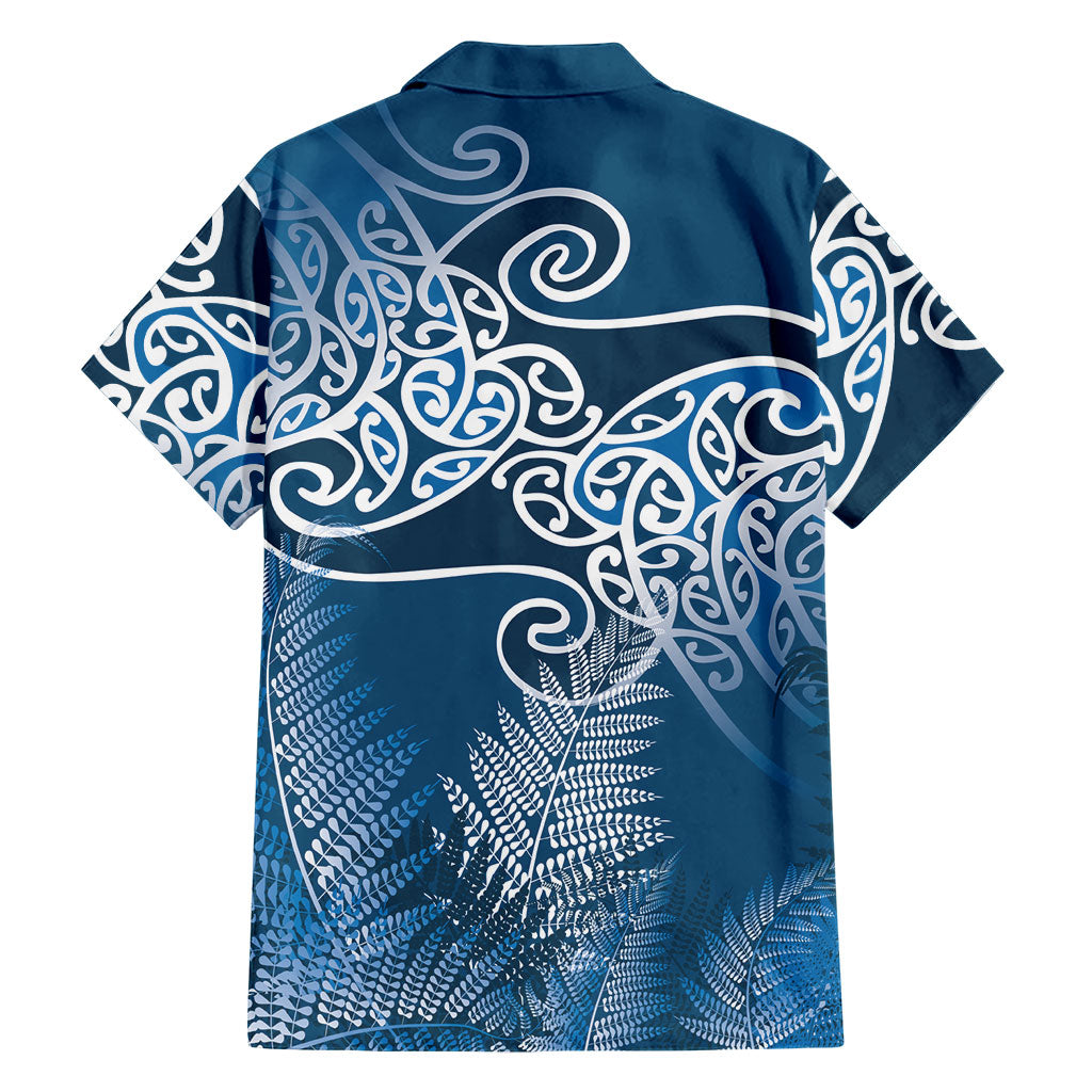 Aotearoa Maori Koru Curves Family Matching Puletasi and Hawaiian Shirt Silver Ferns - Navy Blue