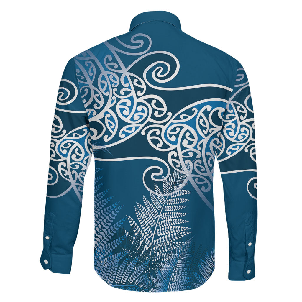 Aotearoa Maori Koru Curves Family Matching Puletasi and Hawaiian Shirt Silver Ferns - Navy Blue