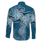 Aotearoa Maori Koru Curves Family Matching Puletasi and Hawaiian Shirt Silver Ferns - Navy Blue