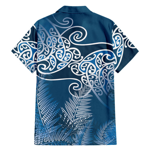Aotearoa Maori Koru Curves Family Matching Tank Maxi Dress and Hawaiian Shirt Silver Ferns - Navy Blue