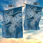 Aotearoa Maori Koru Curves Garden Flag Silver Ferns - Navy Blue