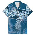 Aotearoa Maori Koru Curves Hawaiian Shirt Silver Ferns - Navy Blue