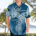 Aotearoa Maori Koru Curves Hawaiian Shirt Silver Ferns - Navy Blue
