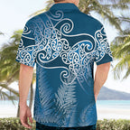 Aotearoa Maori Koru Curves Hawaiian Shirt Silver Ferns - Navy Blue