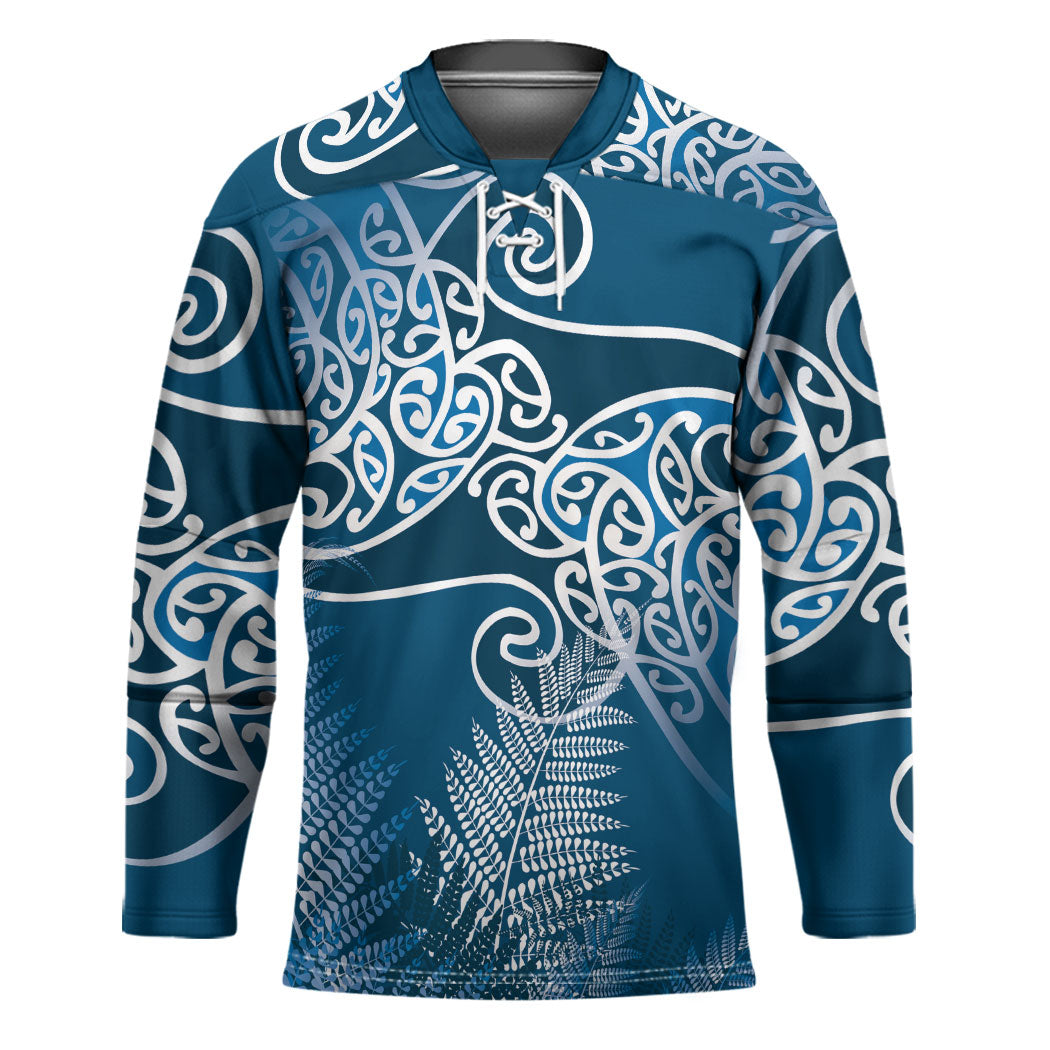 Aotearoa Maori Koru Curves Hockey Jersey Silver Ferns - Navy Blue