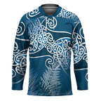 Aotearoa Maori Koru Curves Hockey Jersey Silver Ferns - Navy Blue