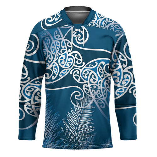 Aotearoa Maori Koru Curves Hockey Jersey Silver Ferns - Navy Blue