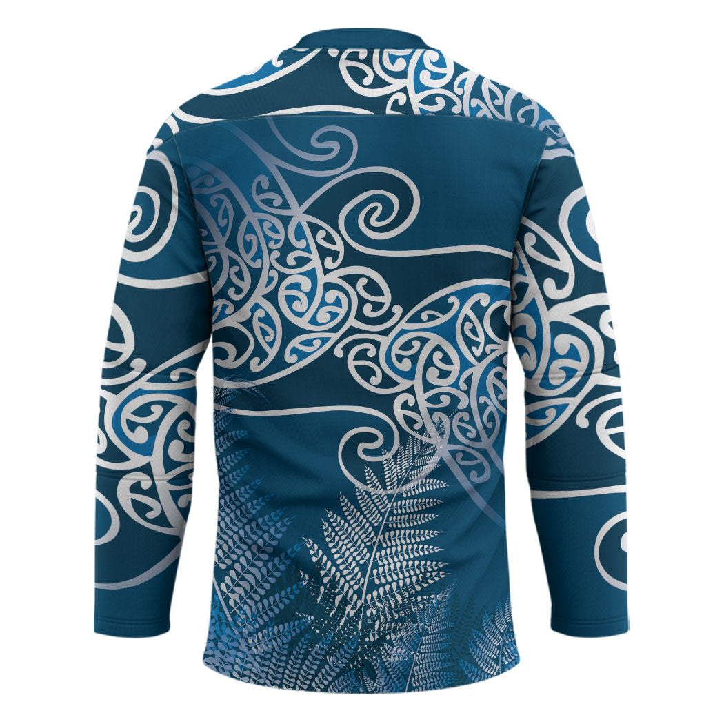 Aotearoa Maori Koru Curves Hockey Jersey Silver Ferns - Navy Blue